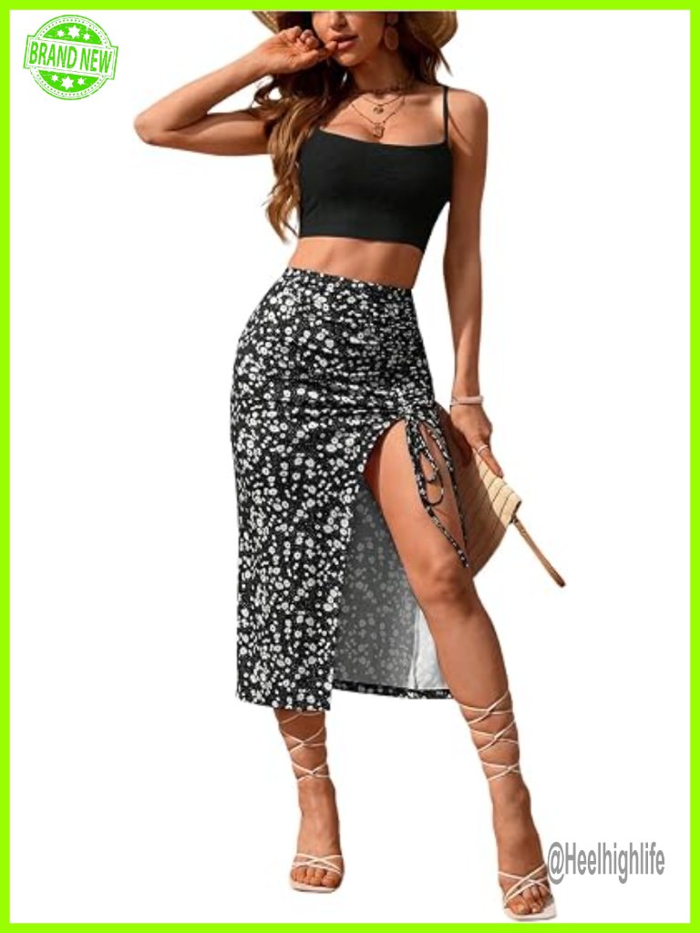 Women's Two Piece Outfits Cami Top Floral Skirt Set Spaghetti Strap Sleeveless